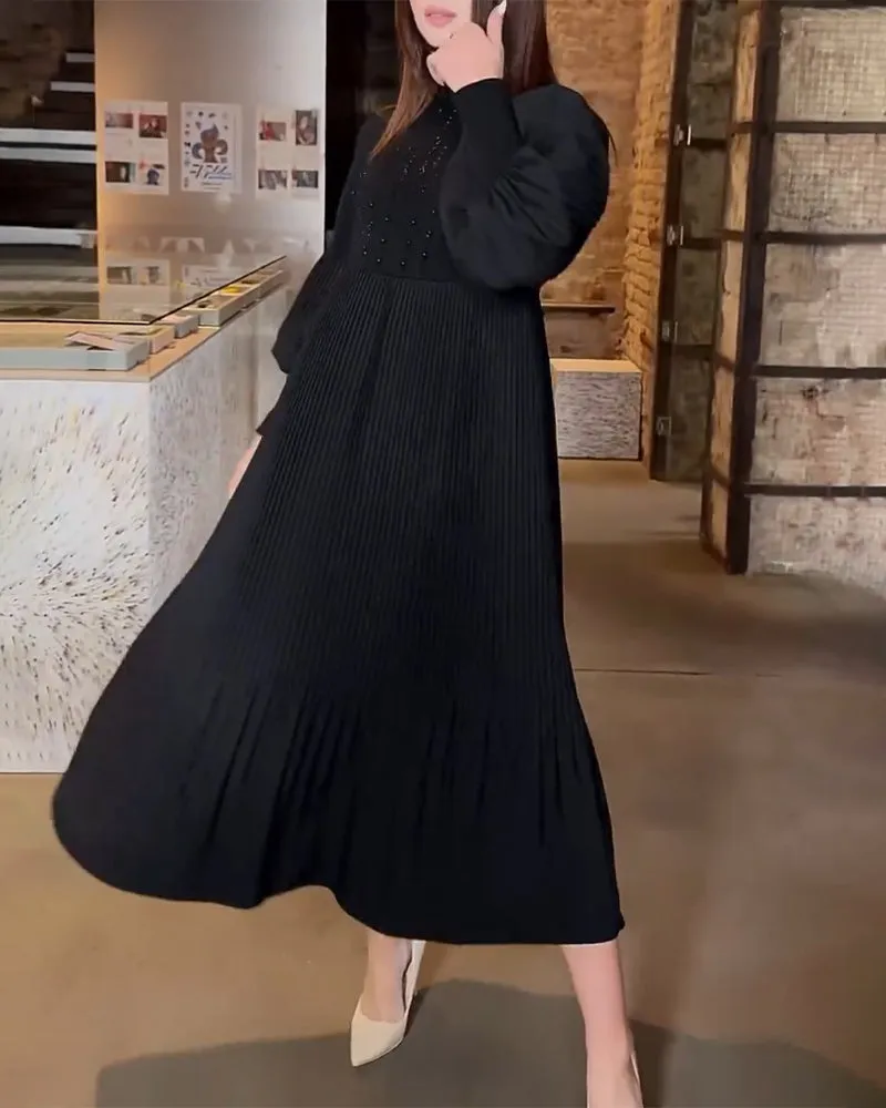 TastyHottie - Lantern sleeve solid color elegant dress