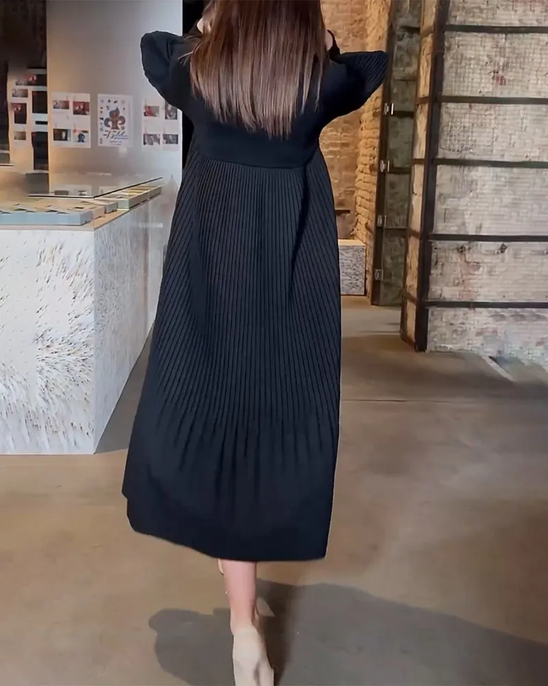 TastyHottie - Lantern sleeve solid color elegant dress