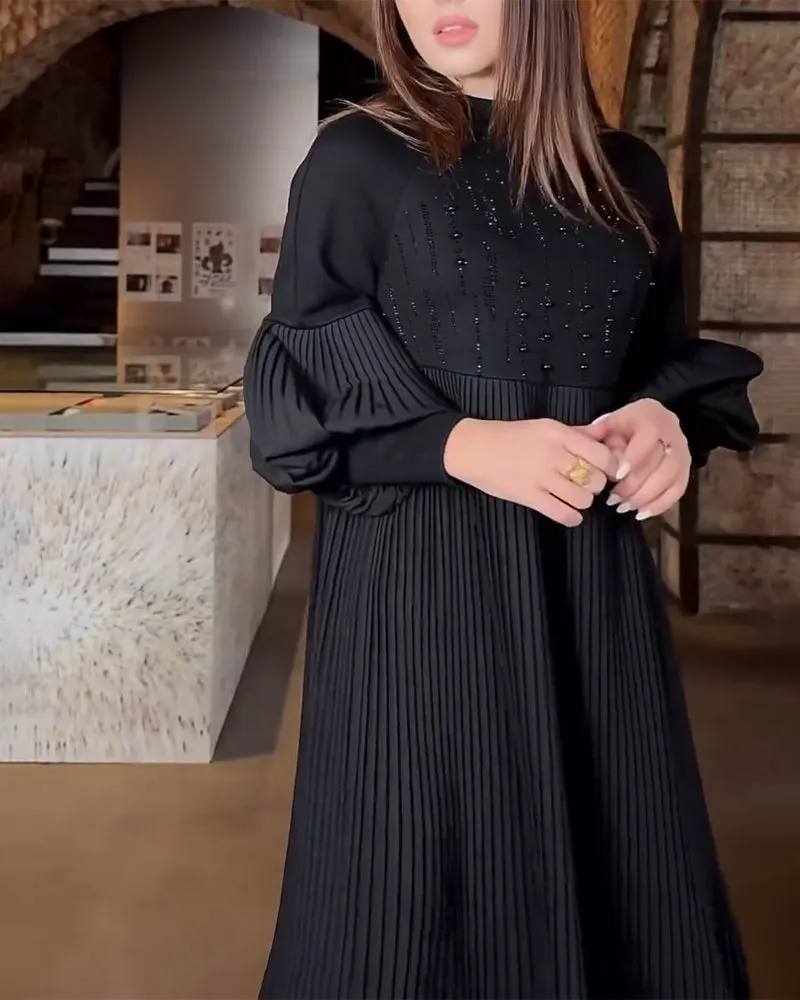 TastyHottie - Lantern sleeve solid color elegant dress