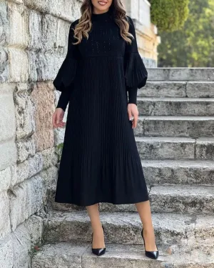 TastyHottie - Lantern sleeve solid color elegant dress