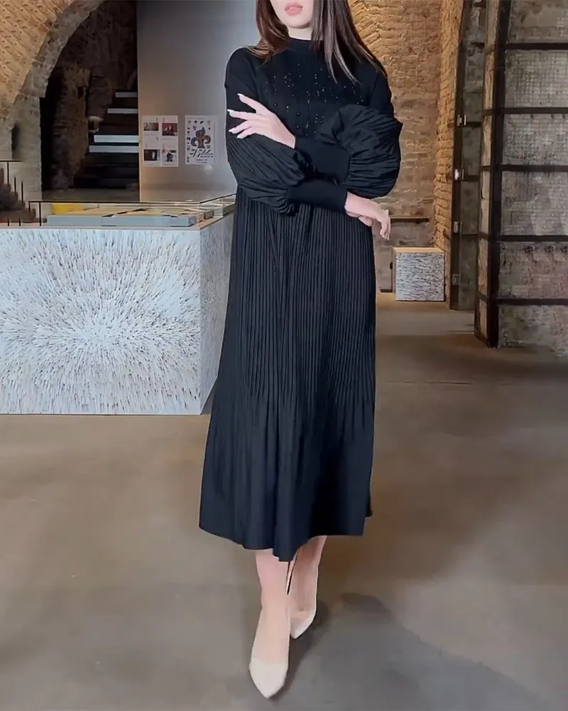 TastyHottie - Lantern sleeve solid color elegant dress