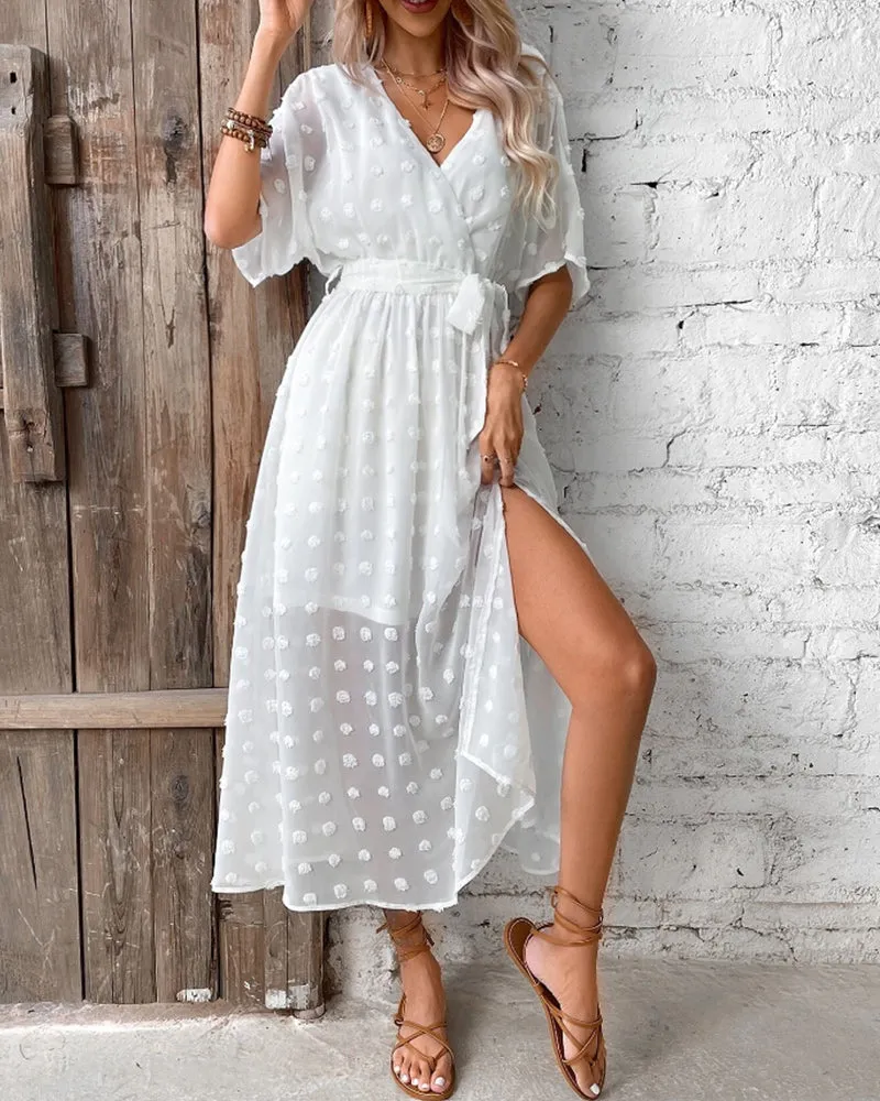 TastyHottie - Solid color v neck elegant dress