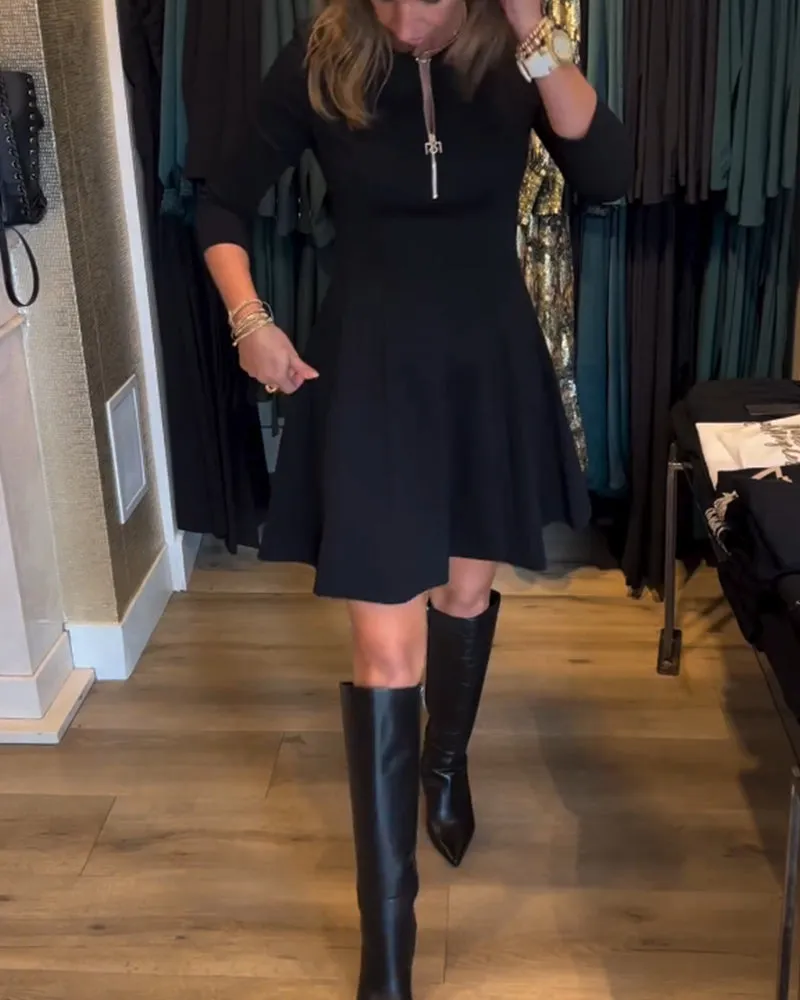 TastyHottie - Solid color zipper elegant dress