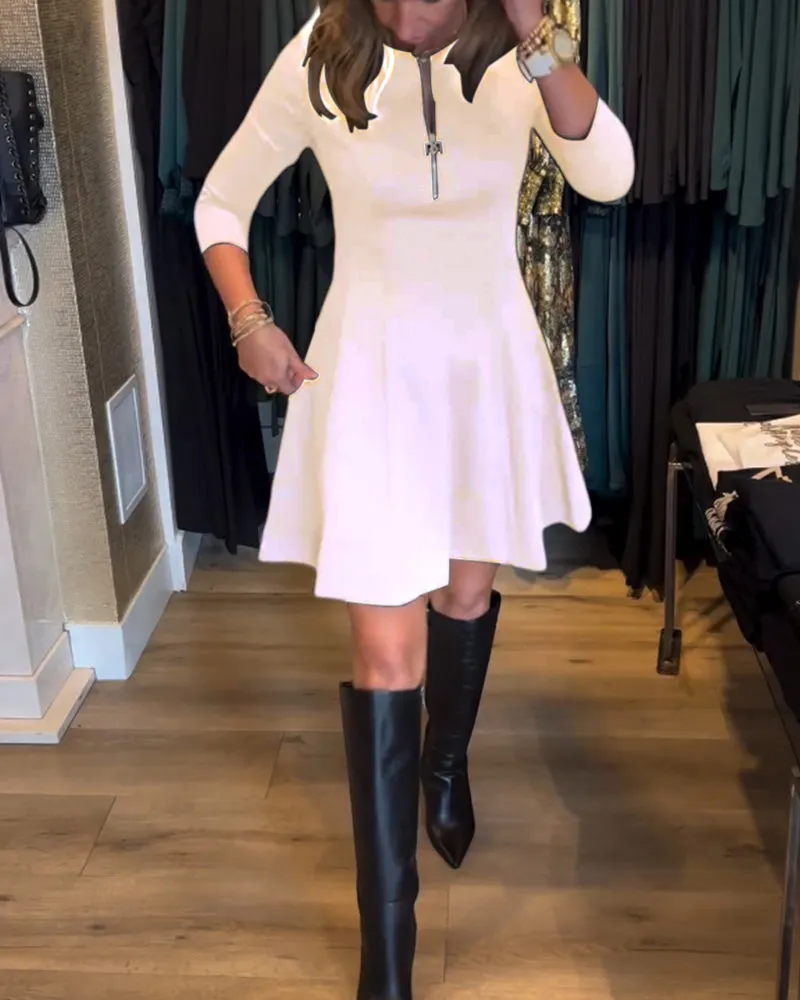 TastyHottie - Solid color zipper elegant dress