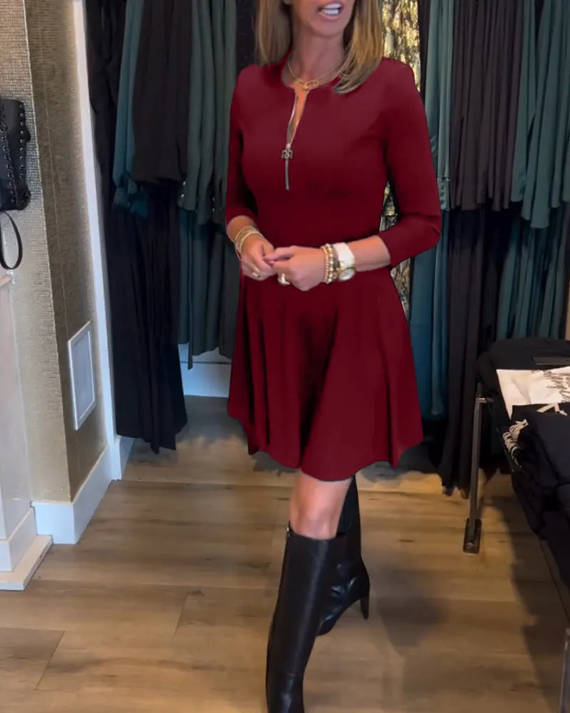 TastyHottie - Solid color zipper elegant dress