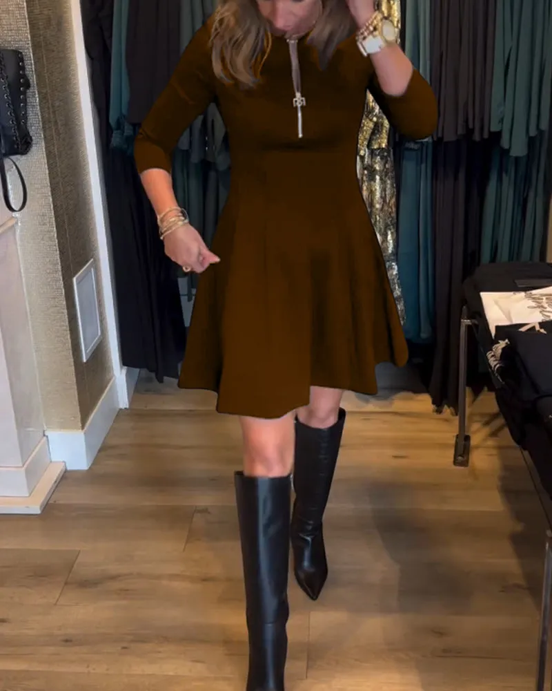 TastyHottie - Solid color zipper elegant dress