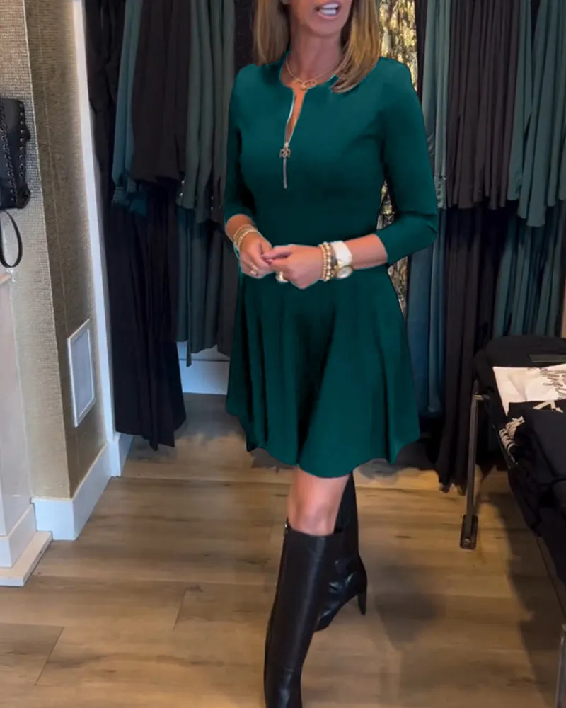 TastyHottie - Solid color zipper elegant dress