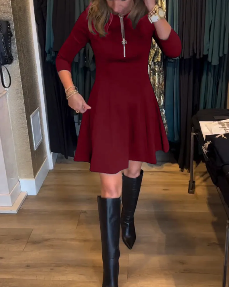 TastyHottie - Solid color zipper elegant dress