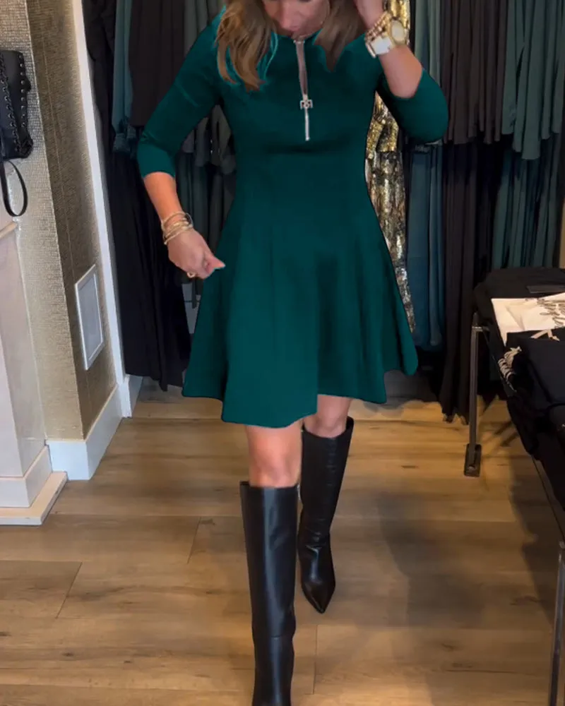 TastyHottie - Solid color zipper elegant dress