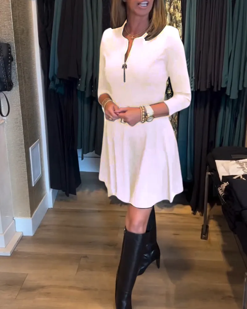 TastyHottie - Solid color zipper elegant dress