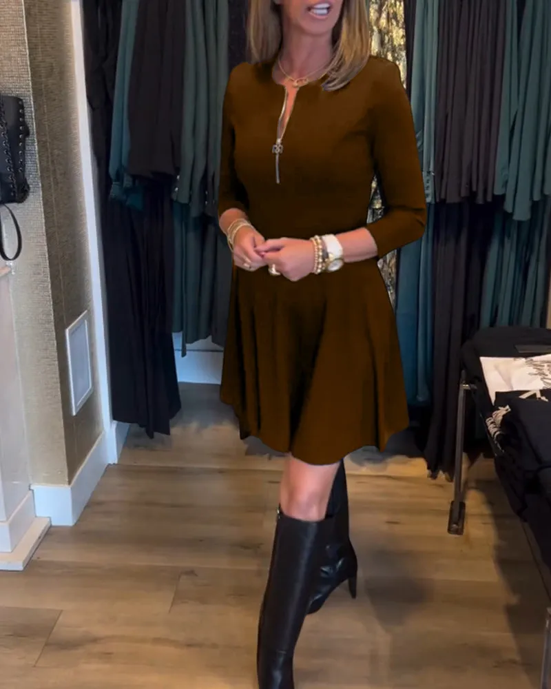 TastyHottie - Solid color zipper elegant dress
