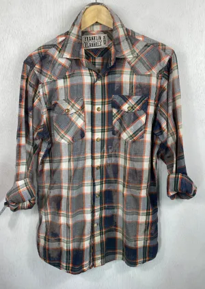 Vintage Western Style Faded Navy, White and Orange Lightweight Cotton Size Medium