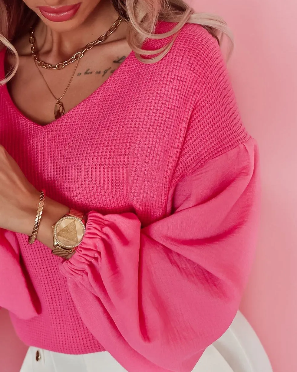 Waffle Balloon Sleeve Top